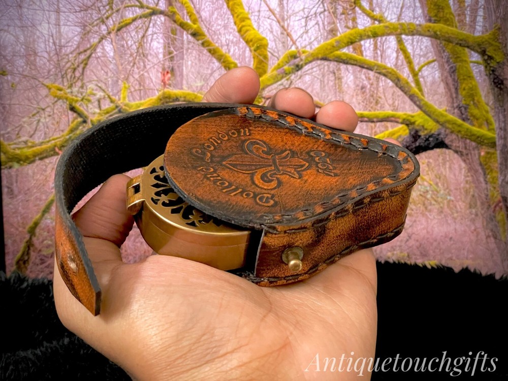 Personalized - "2" Brass Compass with Chain and Leather Case - Thoughtful Gift