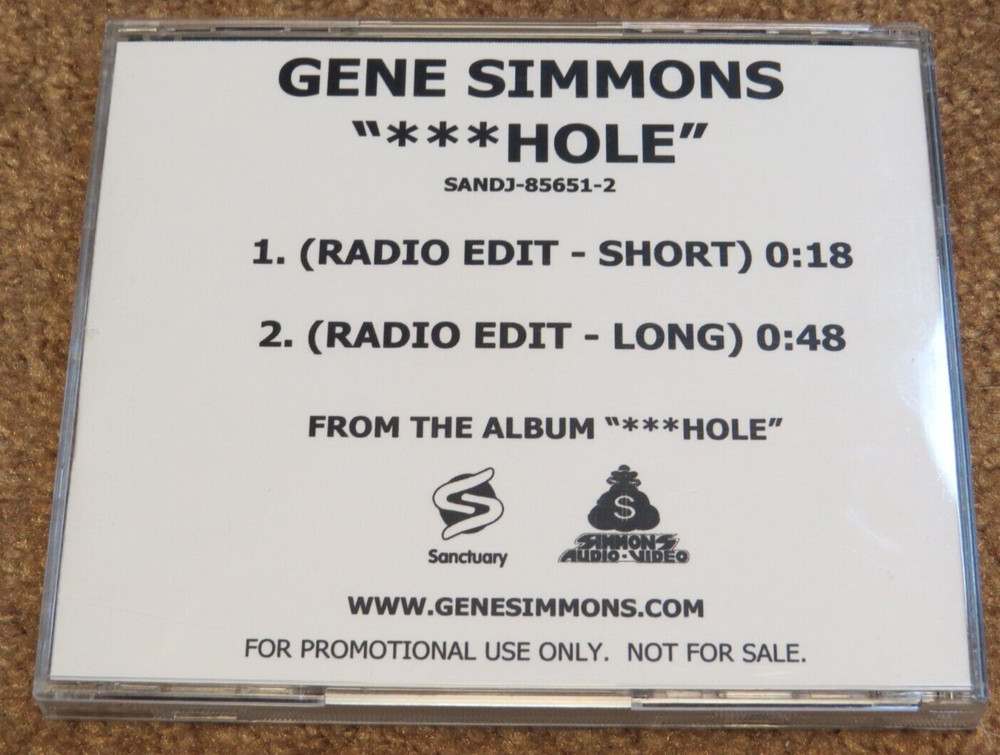 KISS GENE SIMMONS A$$HOLE - RADIO EDITS PROMO CD 2004 SANCTUARY RECORDS