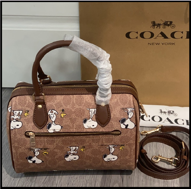 COACH CBM33 Rowan Satchel Bag Peanuts Snoopy Signature Coated Canvas Outlet New