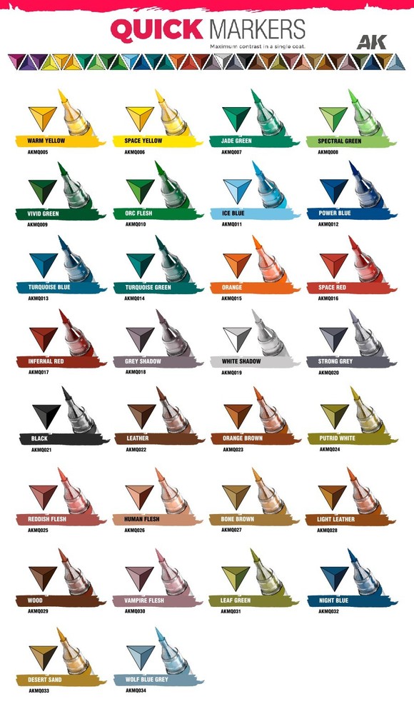 AK Interactive: QUICK MARKERS [Complete Set] 34 Colors Acrylic Paint Marker