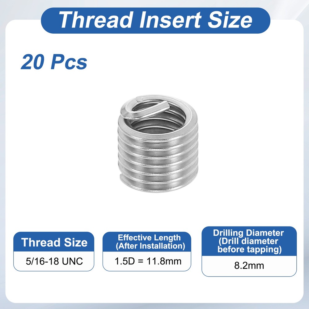 20pcs Wire Thread Inserts 5/16-18 UNC 1.5D 11.8mm Helical Threaded Sleeve