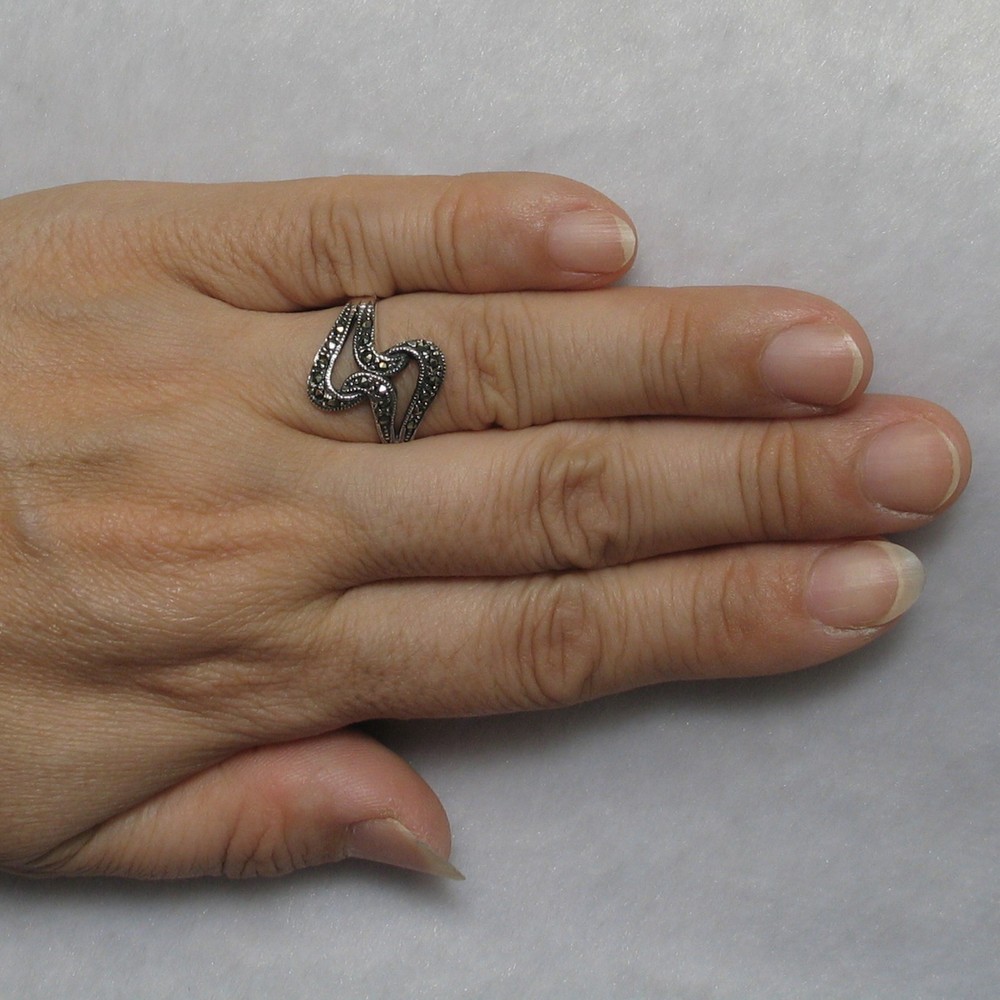 Sterling Silver Plait Design Marcasite Ring