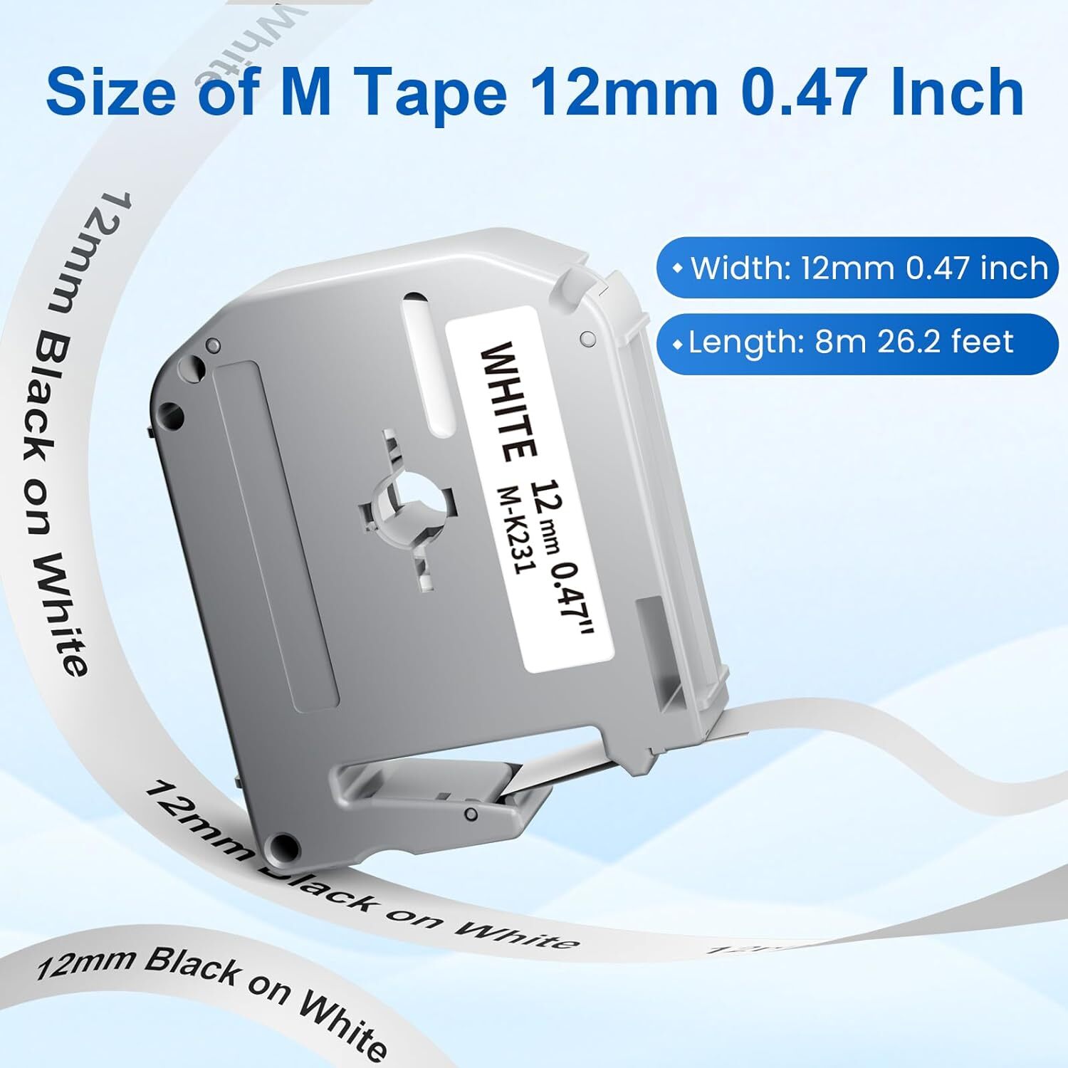 4PK Label Tape M-K231 MK231 M231 Black on White 12MM 1/2" for Brother PT-65