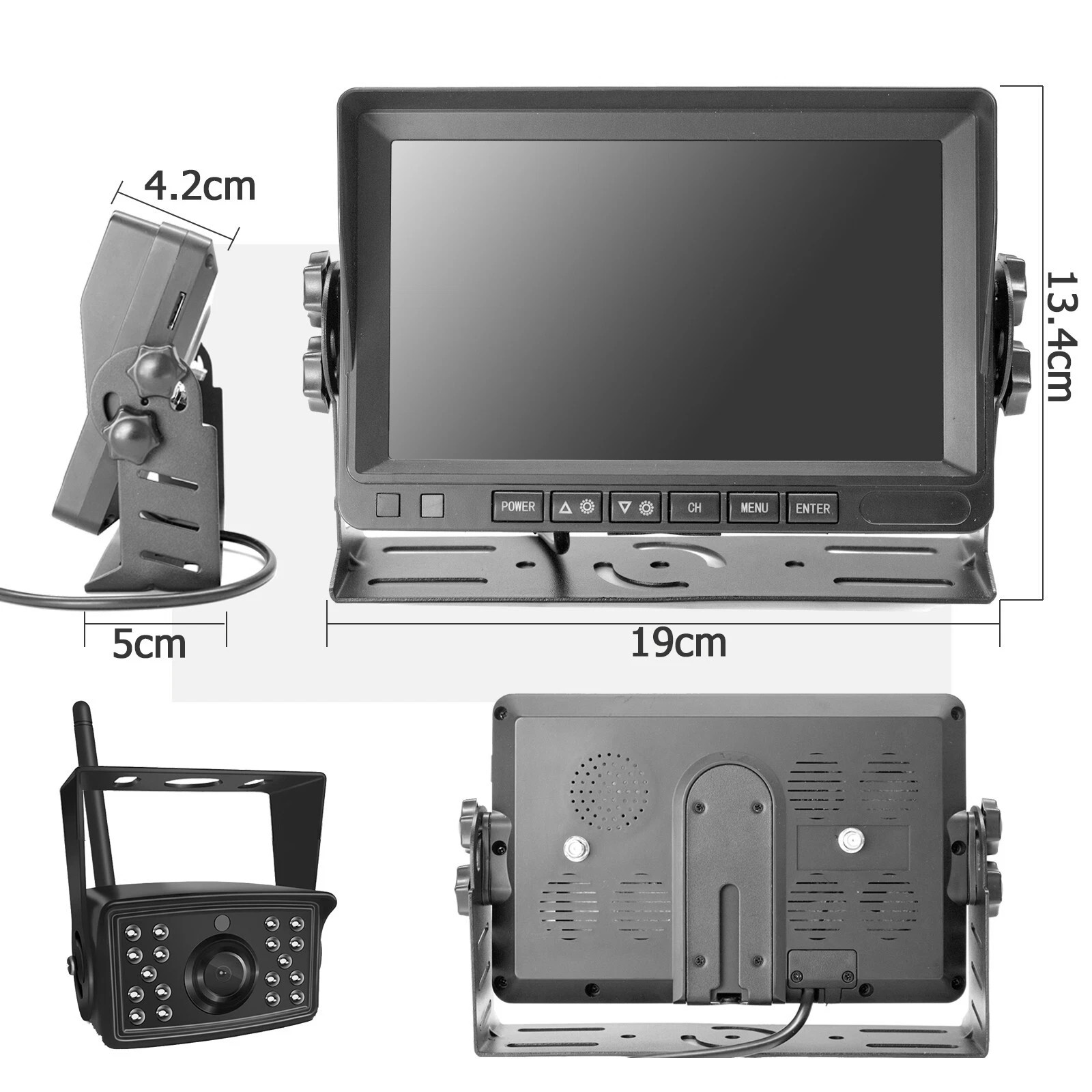 Wireless RV 4x 1080P Rear Side View Camera + 7" Monitor DVR Kit Truck Trailer