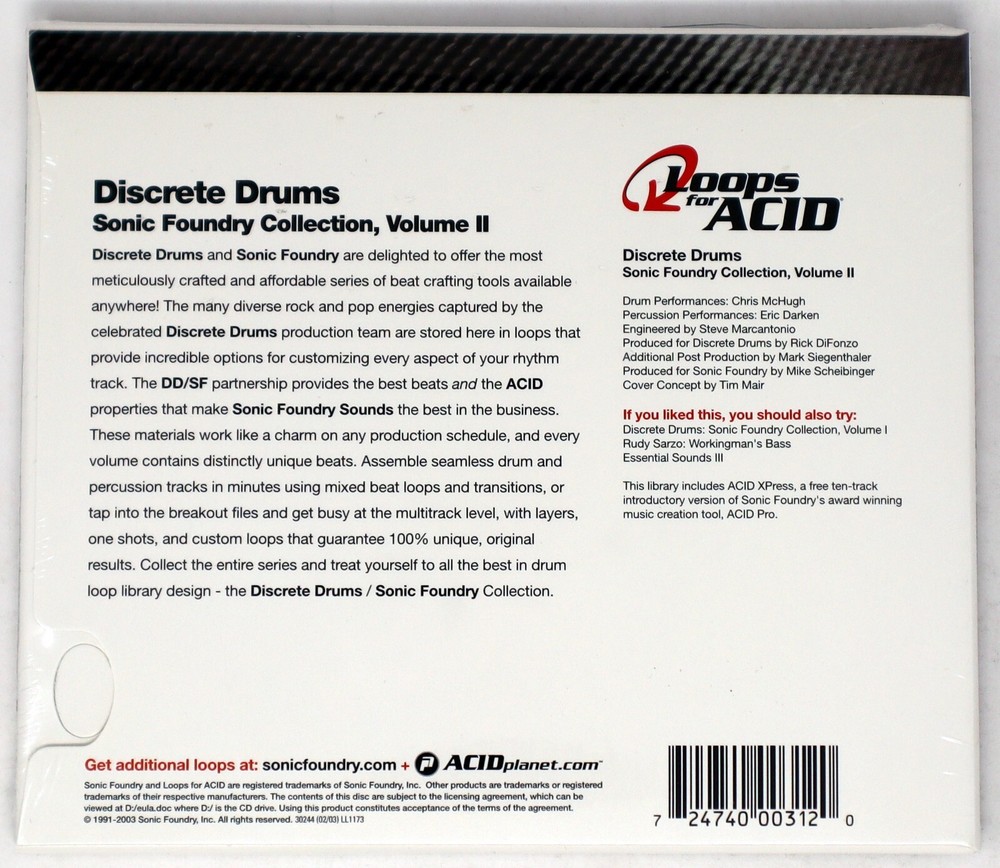 Sonic Foundry Discrete Drums 2 Loops For Acid Sample/Sound Library/Sampling CD