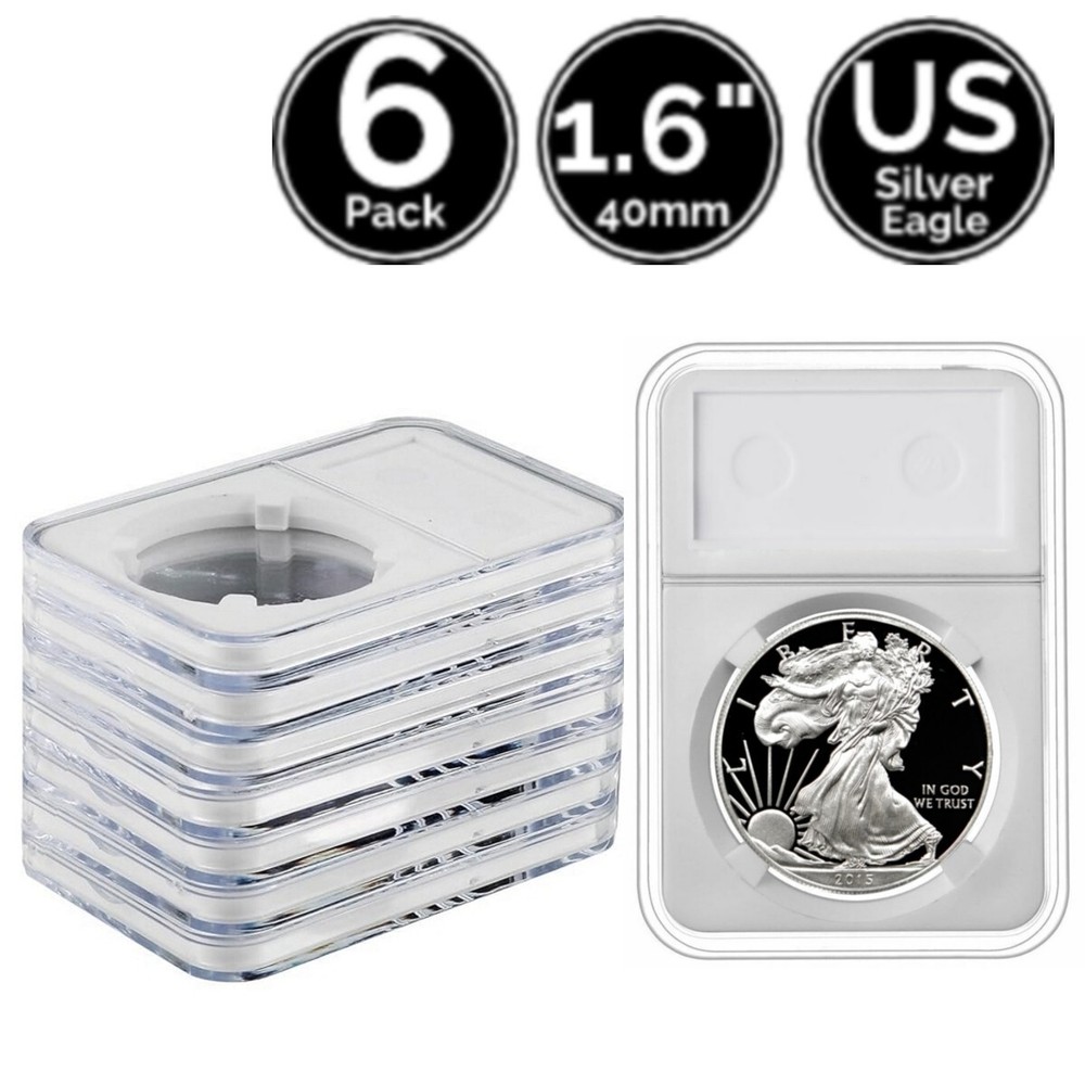 6 Pack 40mm Slab Coin Snap Holders US Silver Eagle / Flexible Variation Options