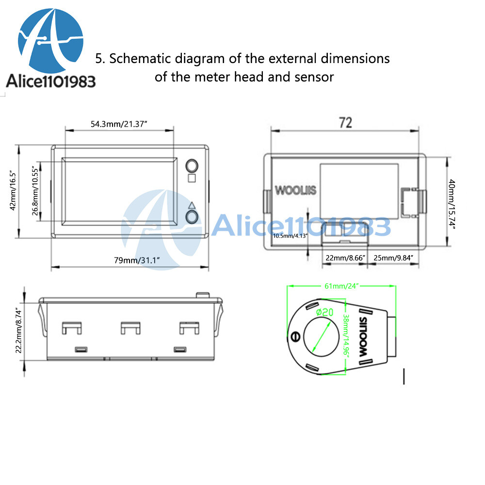 DC 0-300V 50A/100/200/400A LCD Hall Effect Coulometer Voltmeter Ammeter Sensor