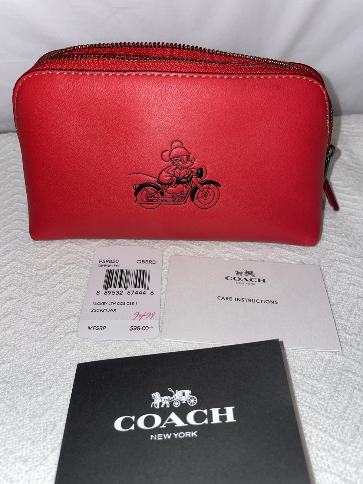 New Authentic Coach/Disney Red Leather Mickey Mouse Makeup Pouch