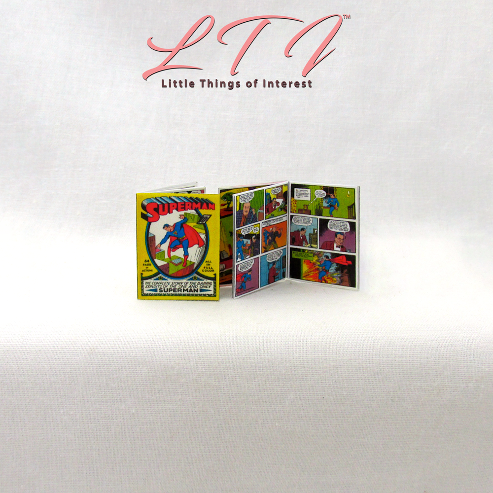 1:6 Scale SUPERMAN COMIC Set Miniature Readable Illustrated Comics 2 Pc