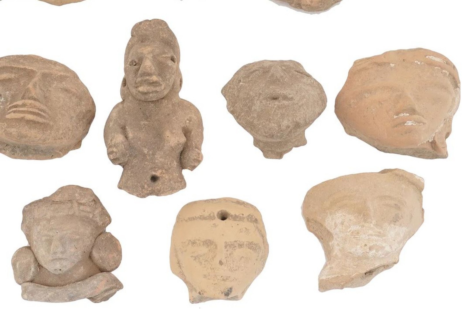 GROUP OF 24 OLD PRE COLUMBIAN STYLE TERRACOTTA FRAGMENTS OF DEITIES