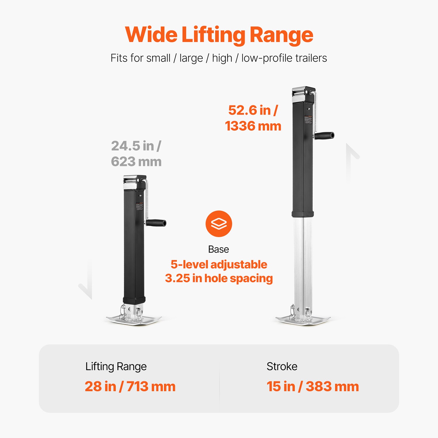 Trailer Jack Weld-on Pipe Mount Swivel Trailer Jack 8000 lbs 15" Travel