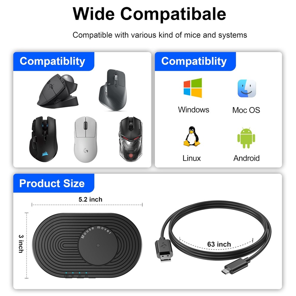 Mouse Jiggler Undetectable with Timer, Driver-Free Mouse Mover Wiggler Random...