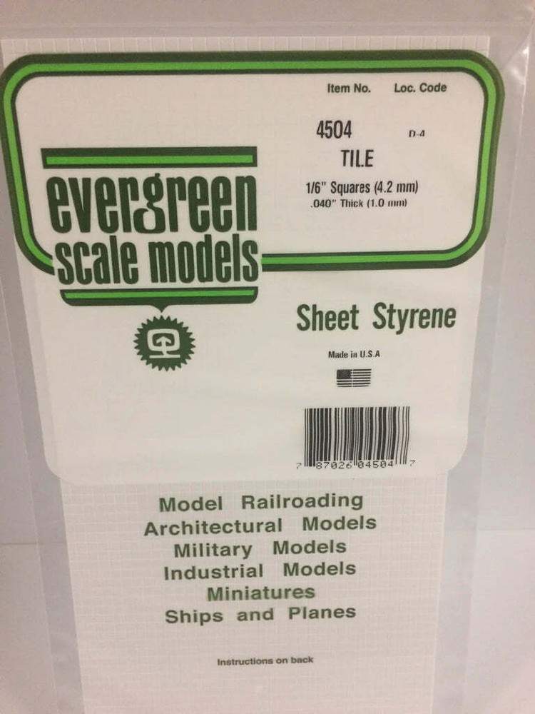 Evergreen Scale Models 4504 Styrene Square Tile 1/6"