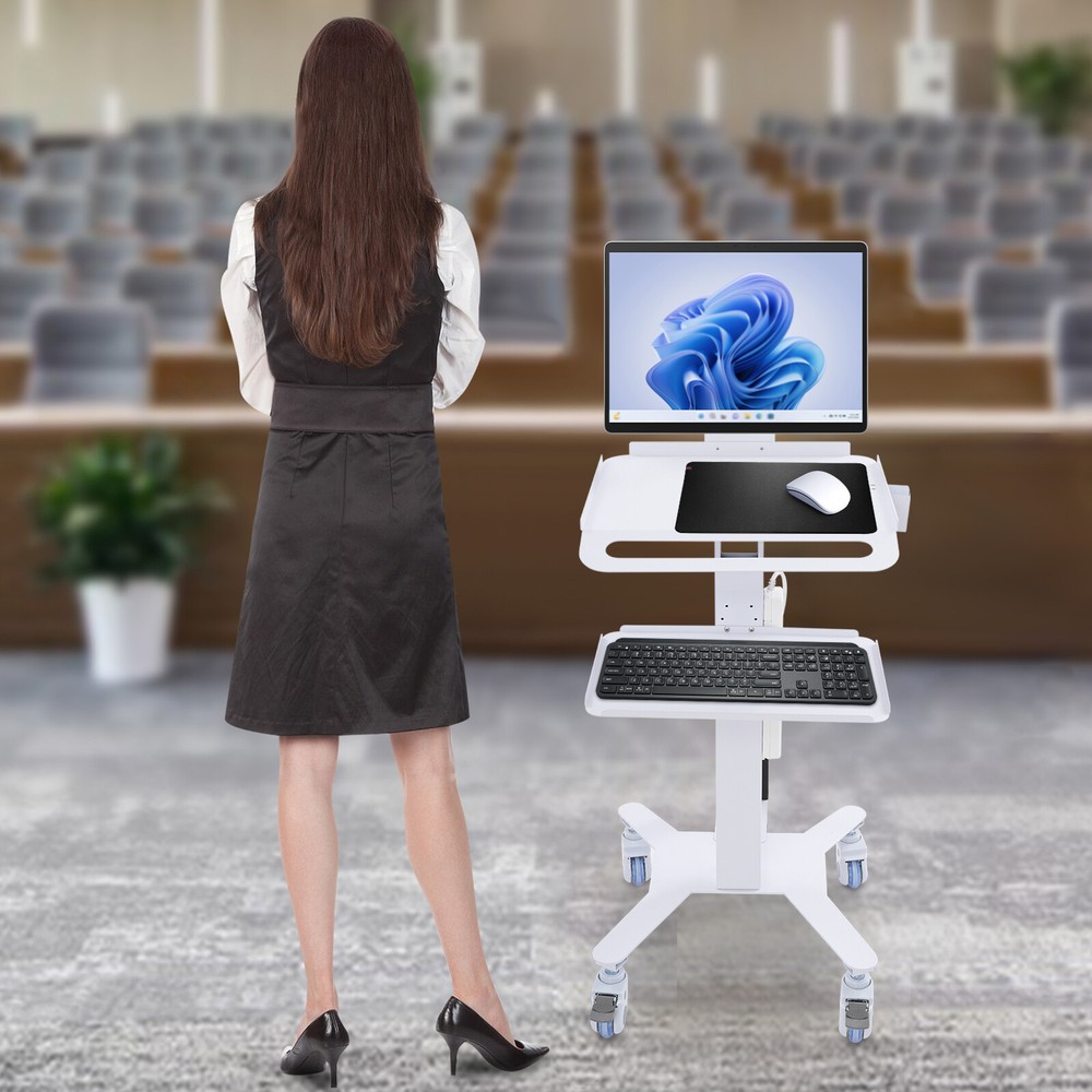 3 Tiers Height Adjustable Rolling Computer Mobile Cart Standing Workstation