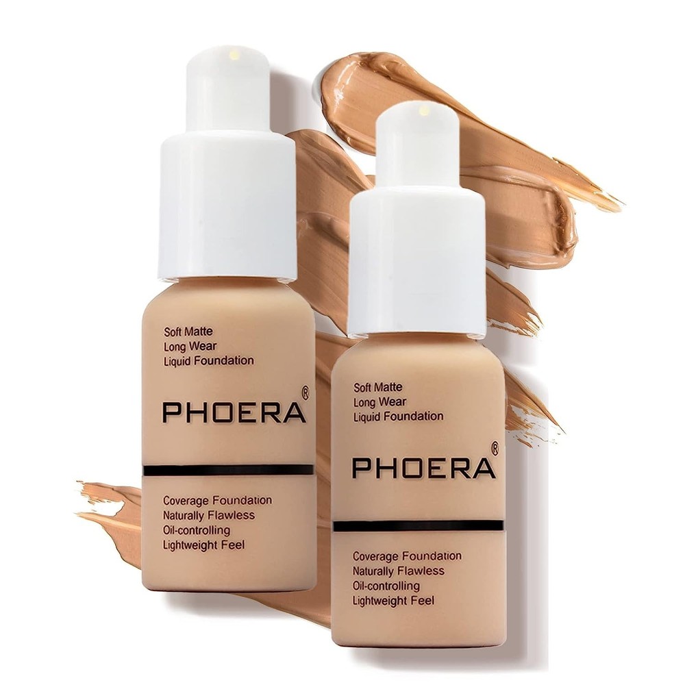 2 Pack Phoera Foundation Makeup Full Coverage Liquid Base Long Lasting Shade