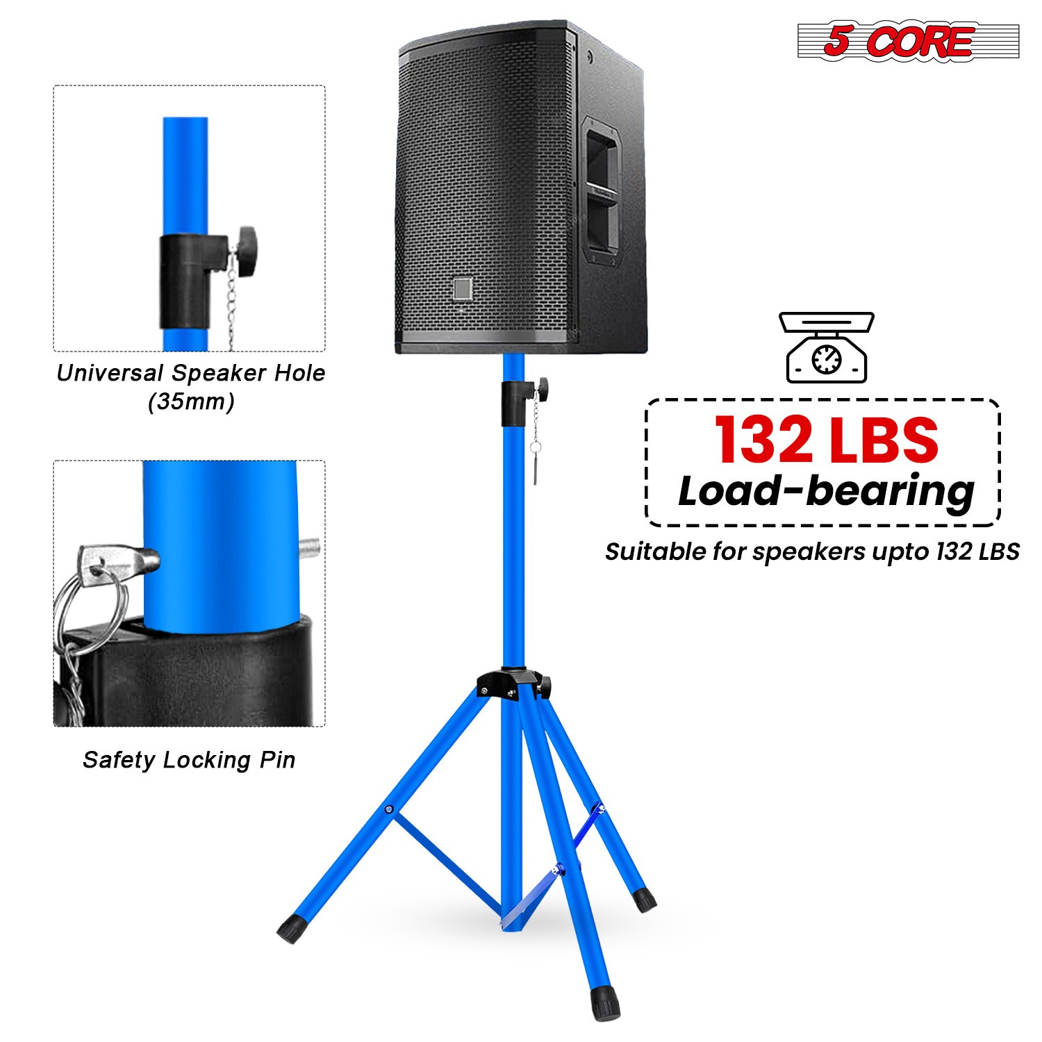 5Core Speaker Stand Pair Adjustable 31 - 36" PA DJ Tripod Heavy Duty w35mm Mount