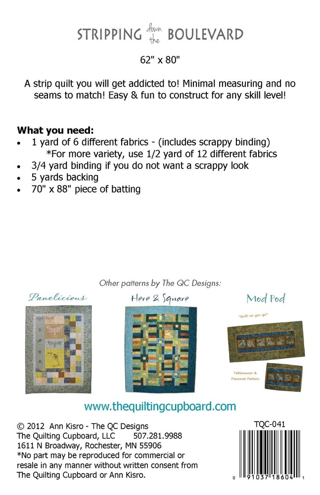 Quilting Sewing Pattern Instructions Stripping down the Boulevard lap bed size