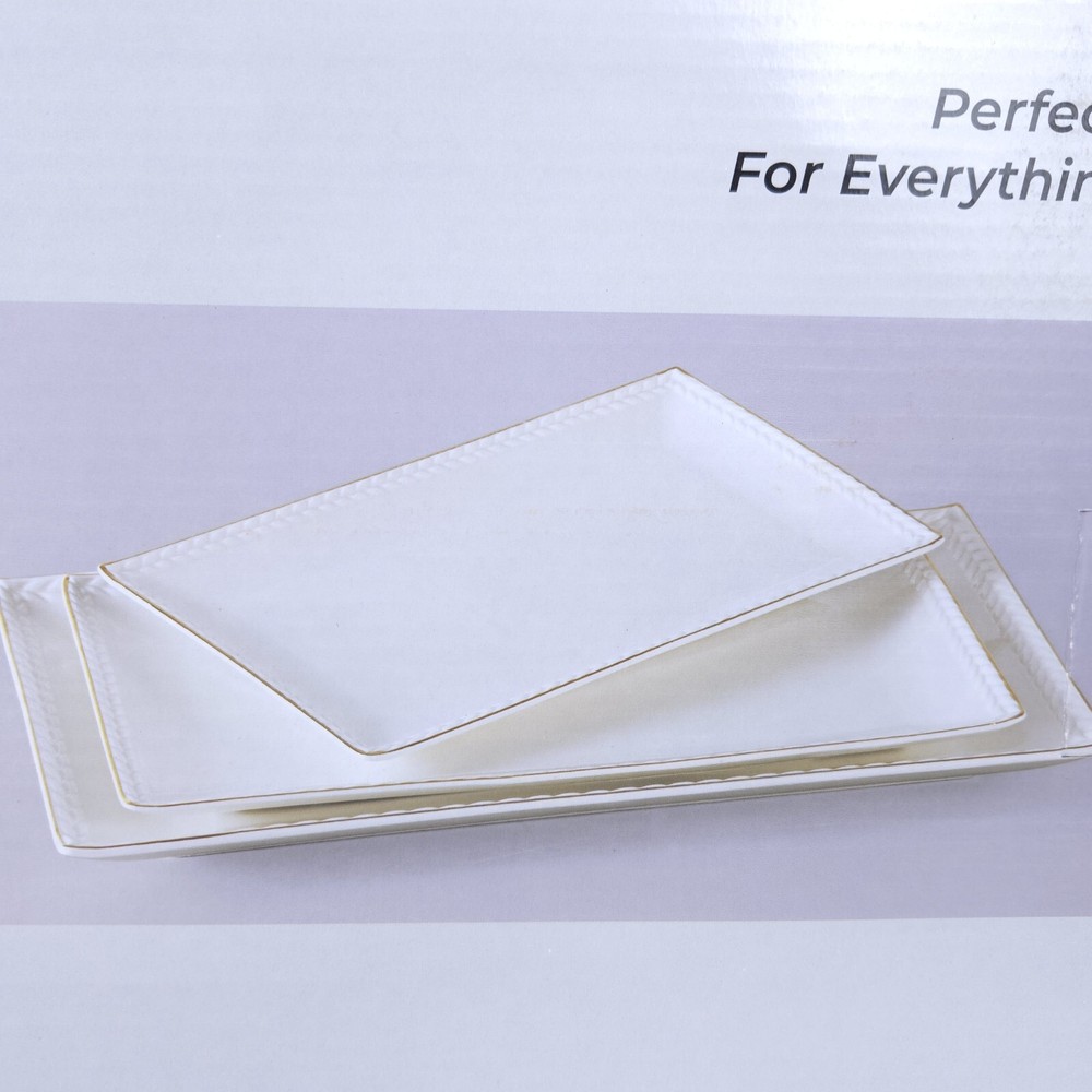 Ceramic Serving Platter Set | 14”/12”/10” Rectangular Serving Trays for Enter...