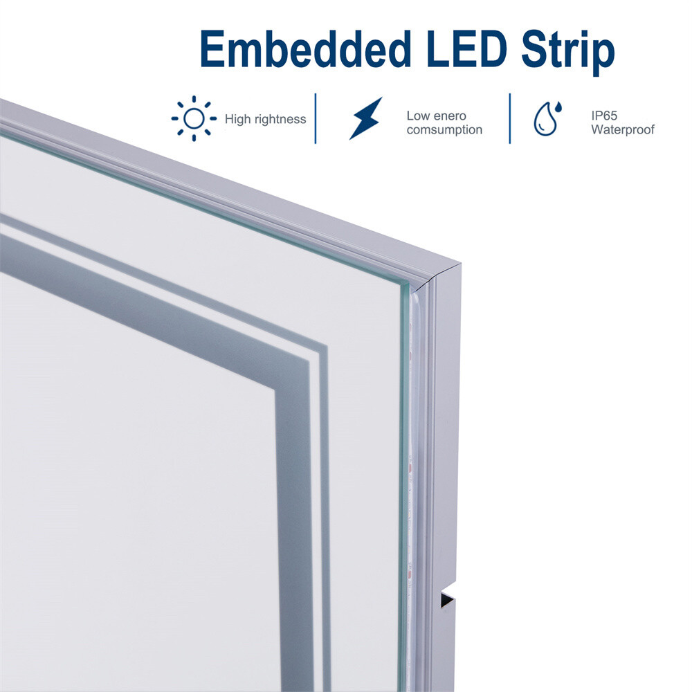 32x32" Square Led Bathroom Mirror Frameless Defogger Memory Touch Wall Mirror L