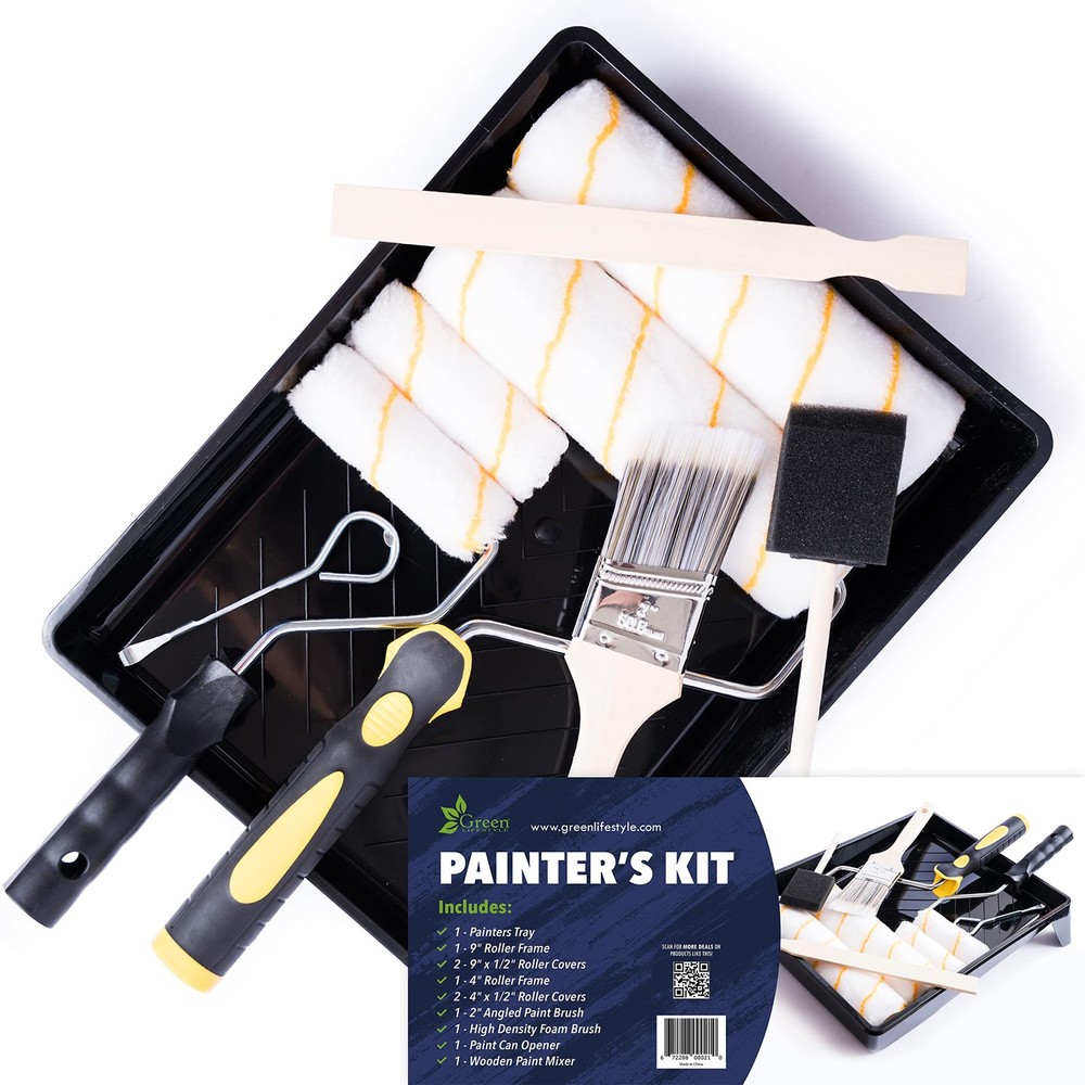 Premium Painting Tool Kit with Roller Covers, Roller Frames, Brushes and Tray...