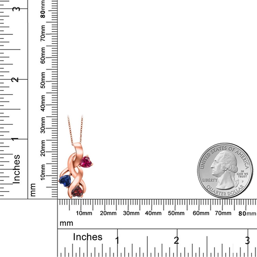 18K Rose Gold Plated Silver Created Ruby and Created Sapphire and Garnet