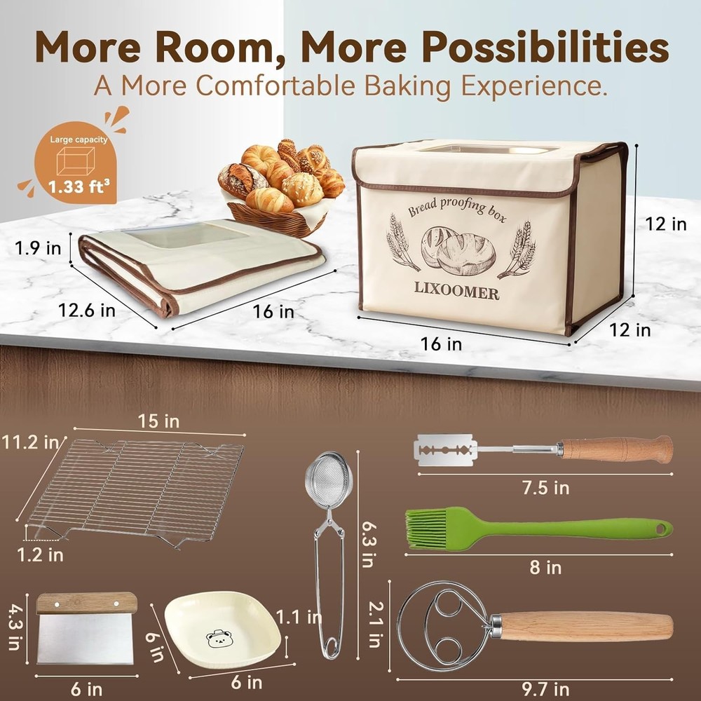 Collapsible Bread Proofing Box W/ 68-115°F Temp Control & 48H Timer Bread Making