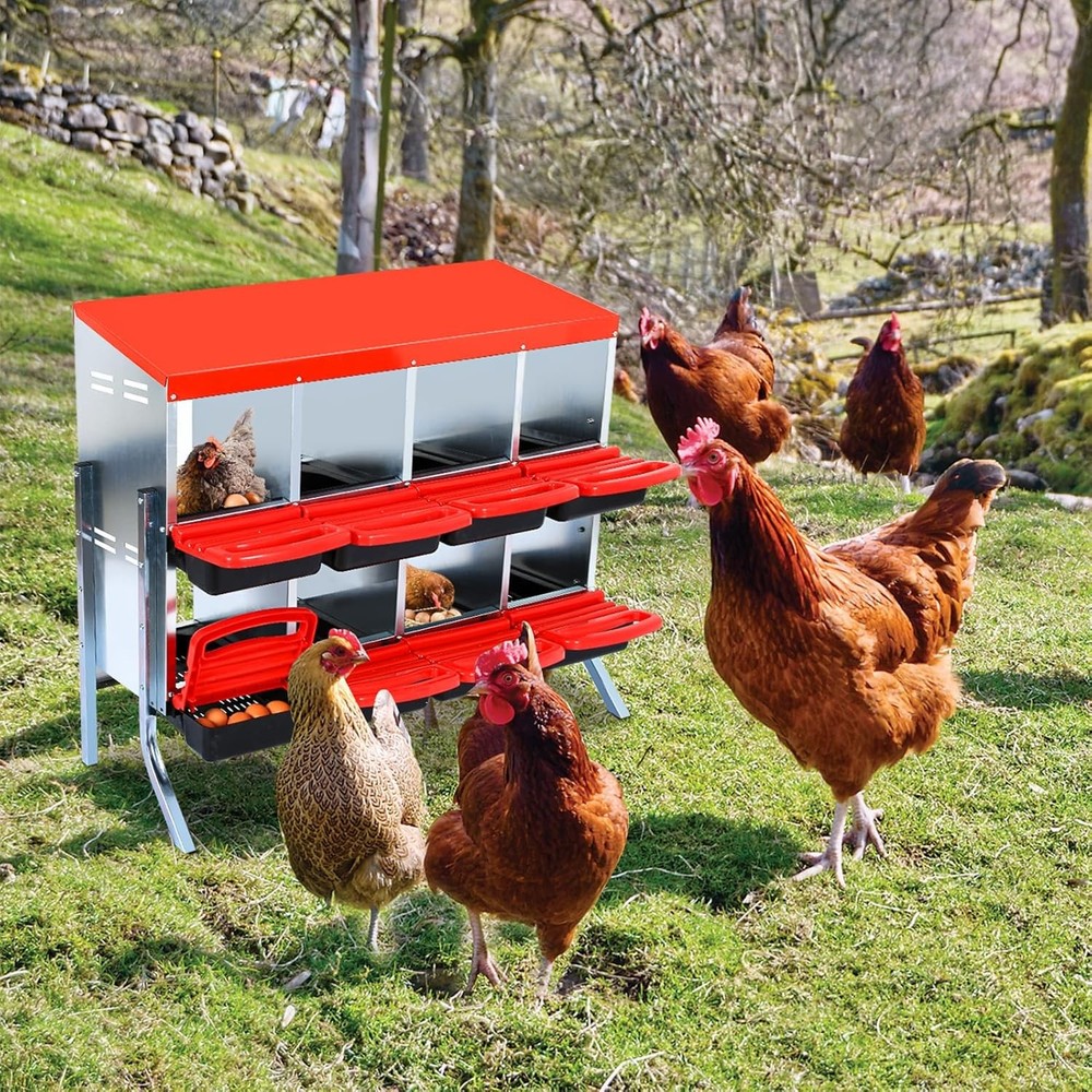 8 Holes Chicken Nesting Box Hen Laying Boxes Roll Away Nesting Box with Legs