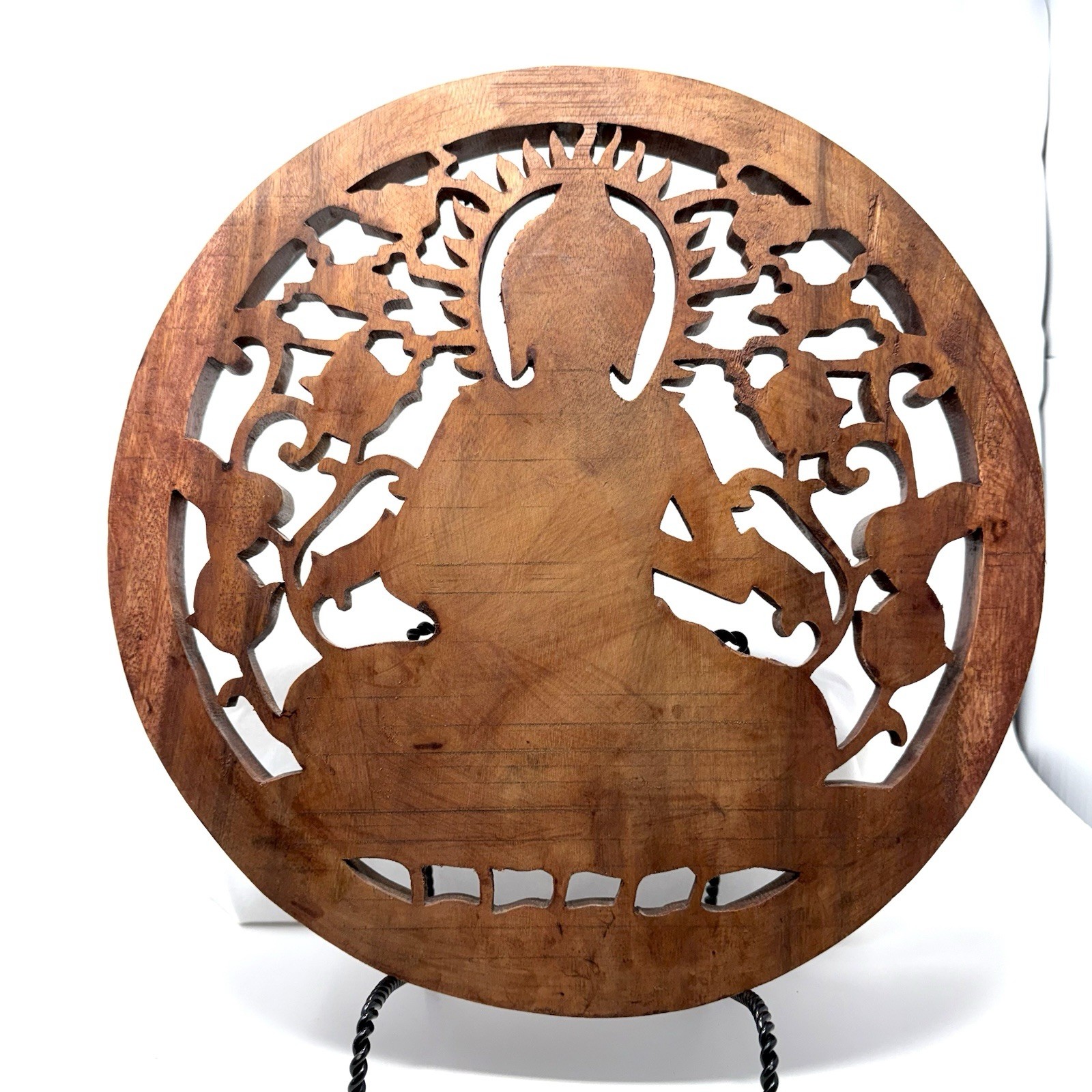 Wooden Hand Carved Wall Hanging Buddha Sculpture Statue Panel Relief Plaque 14.5