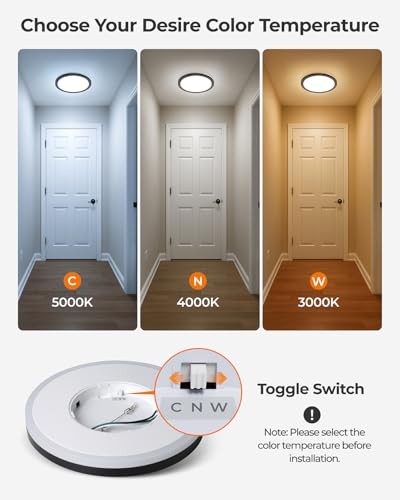 2Pack Dimmable Flush Mount Ceiling Light Fixture with Night Light, 18W Black