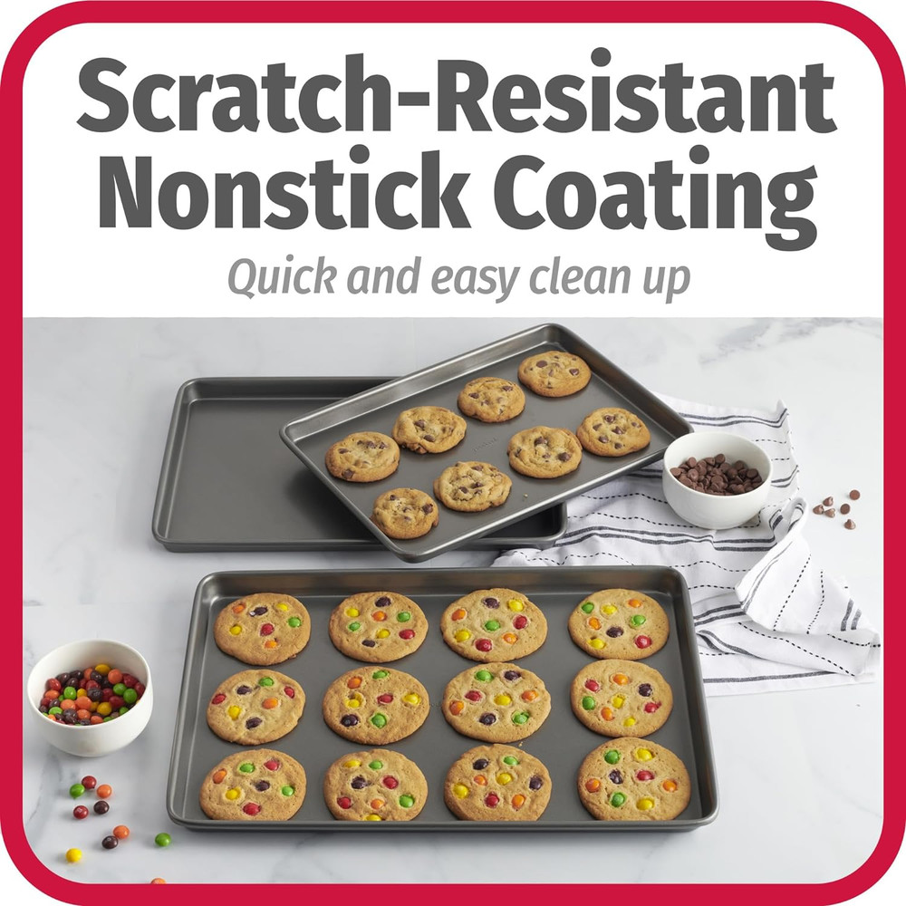 Everyday Nonstick Baking Sheet Set, 3 Pack Includes One Small, Medium & Large Pa