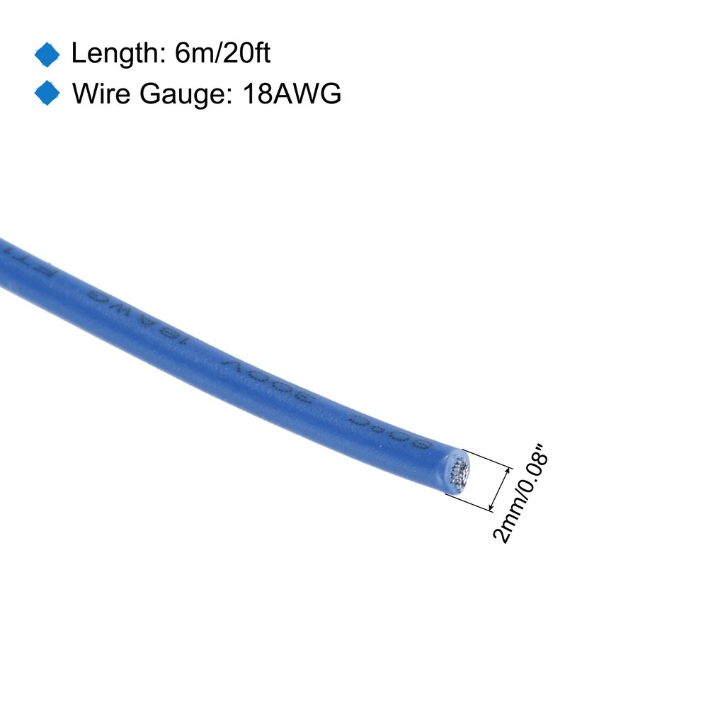 18AWG Stranded Wire PVC Hookup 6M/20ft Blue, Electrical Wire UL1007 Spool