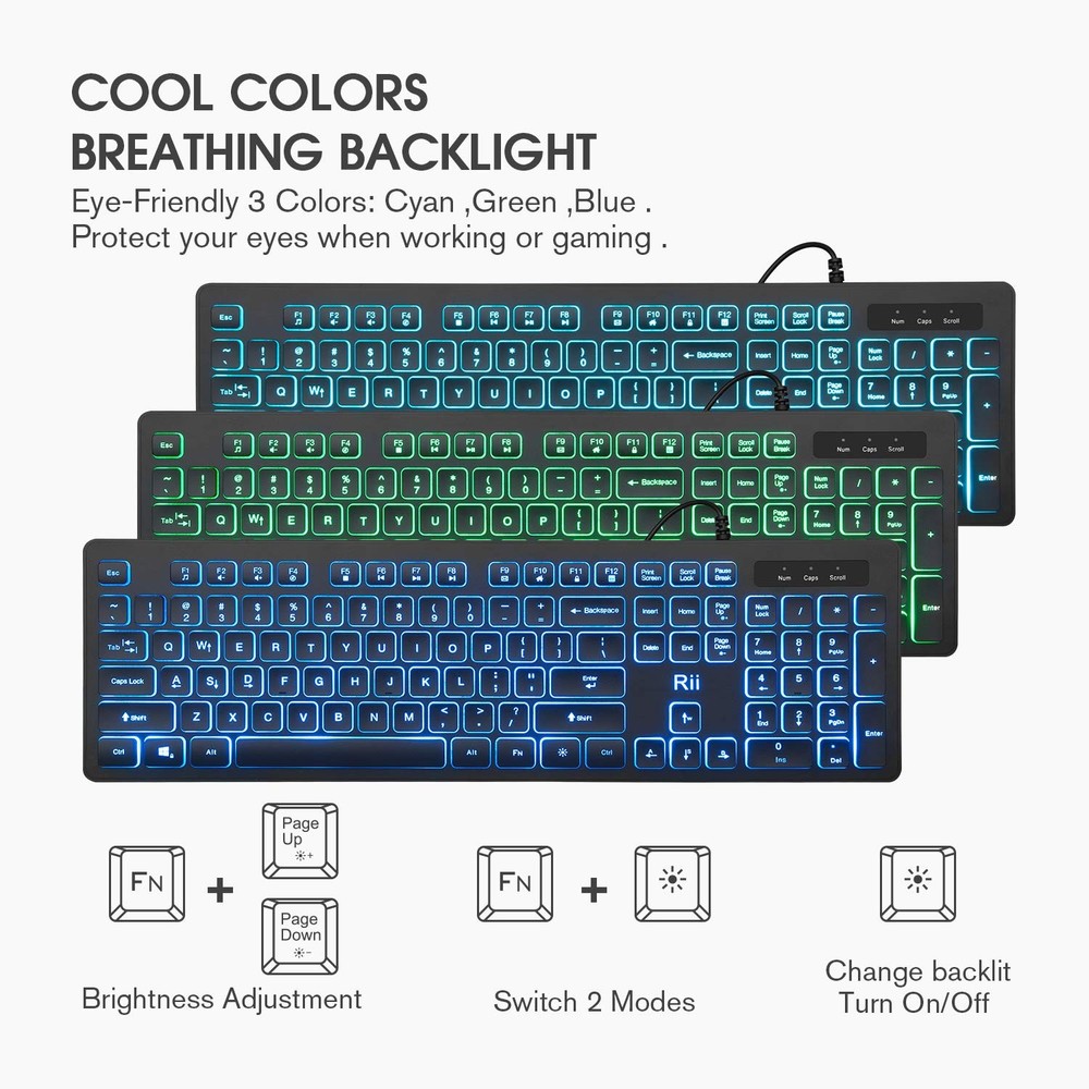 Three Colors Backlit Keyboard and Mouse, Wired Keyboard and Mouse Combo, USB ...