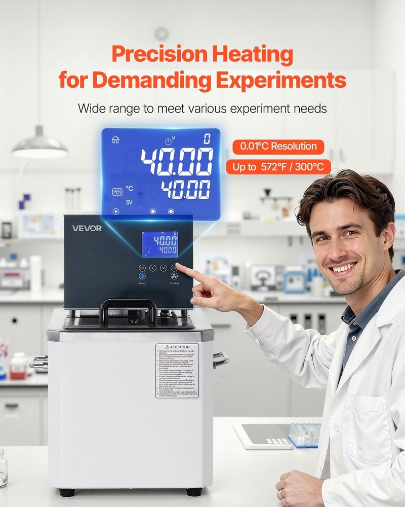 10L Lab Heating Bath: 300°C Max, 0.01°C Accuracy, Internal/External Flow
