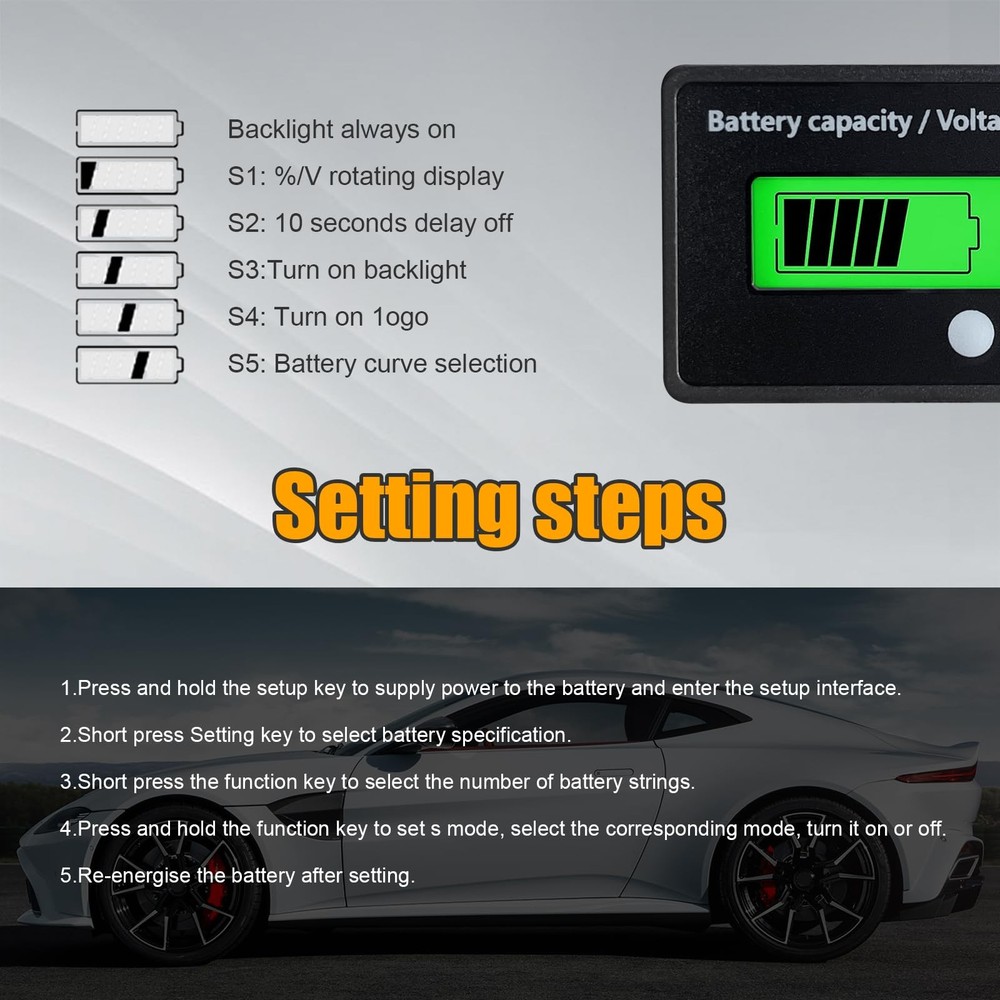 Golf Cart Battery Meter LCD Voltage Capacity Indicator