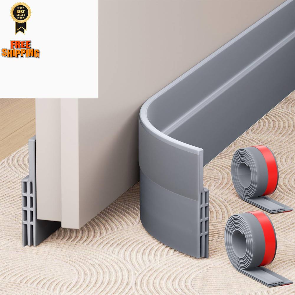 Hojoy 2 Pack Under Door Draft Stopper, Adjustable Sweep 2 Pack, Gray