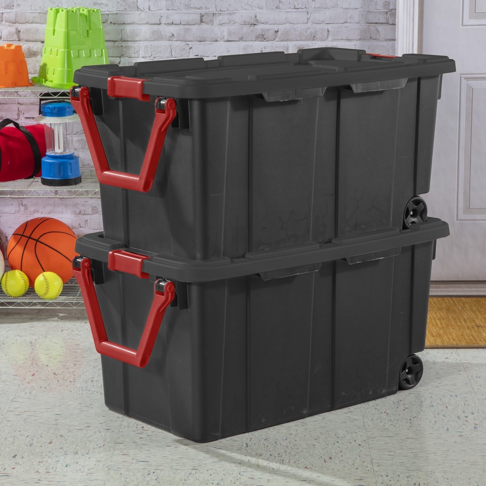 2 PACK Sterilite Latch Tote Storage Box 40 Gallon Wheels Container Case Stack