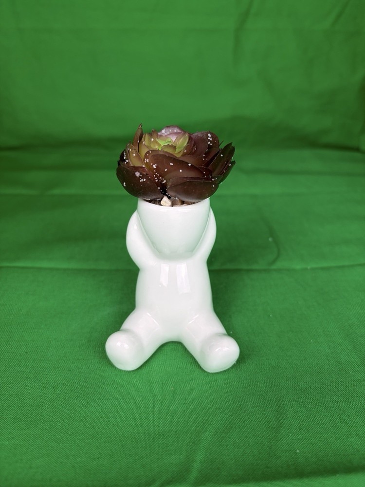 White Ceramic Sitting Figure Planter – Cute Modern Small Decorative