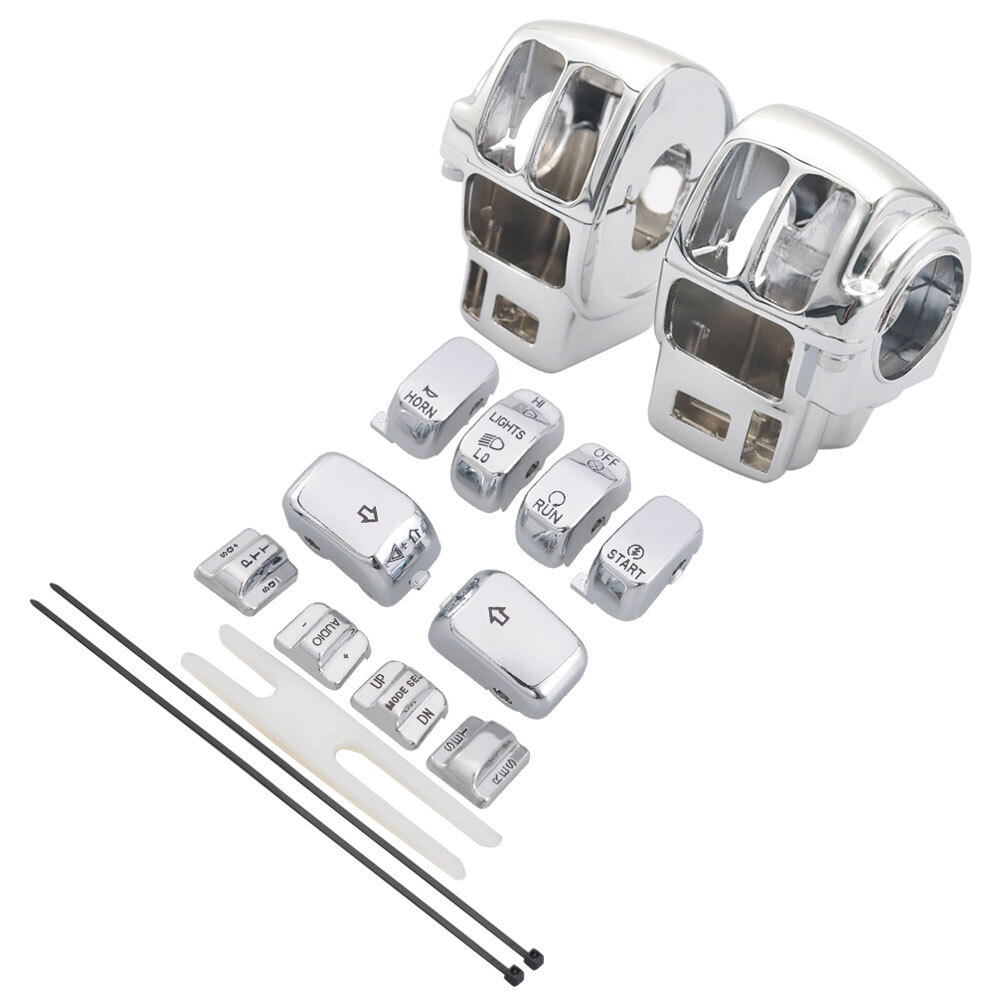 Chrome Switch Housing Covers with 10pcs Button Caps for Harley Touring 1996-2013