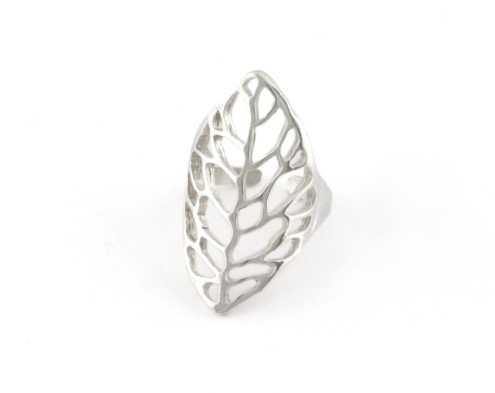 Leaf Shape Adjustable Shiny Silver Plated brass (18mm 8US inner size) 591