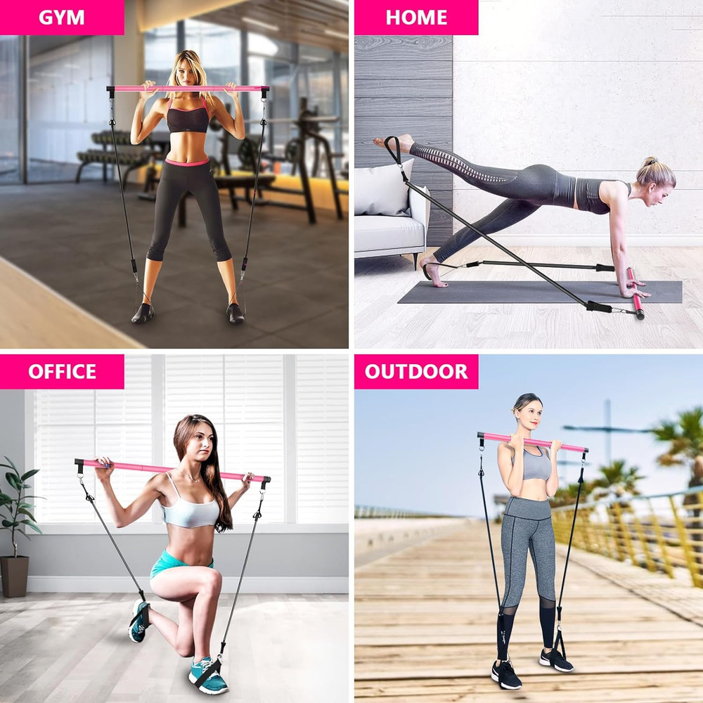 Pilates Bar Kit with Resistance Bands,Pilates Bar with Stackable Bands