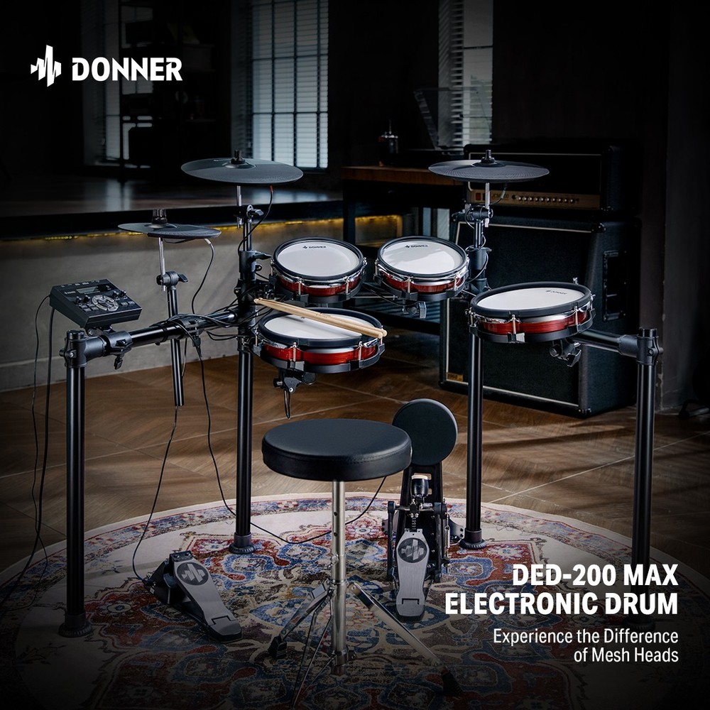Donner DED-200 Max Electronic Drum Set With Throne Headphone 450 Authentic Sound