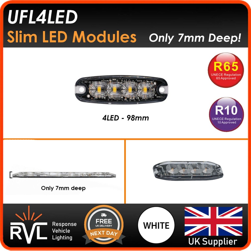 ULF4LED WHITE SLIM FLAT FLUSH LED STROBE R65 LIGHT BEACON RECOVERY LIGHTBAR