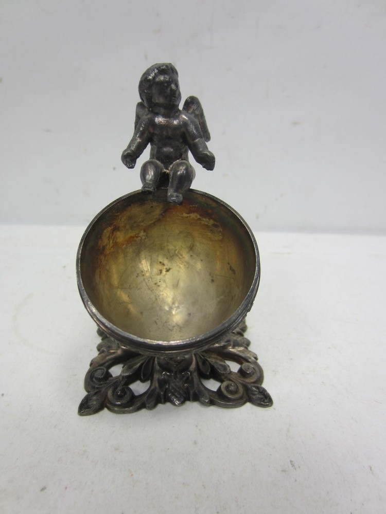 Antique Silverplated Cherub on Egg Toothpick Holder