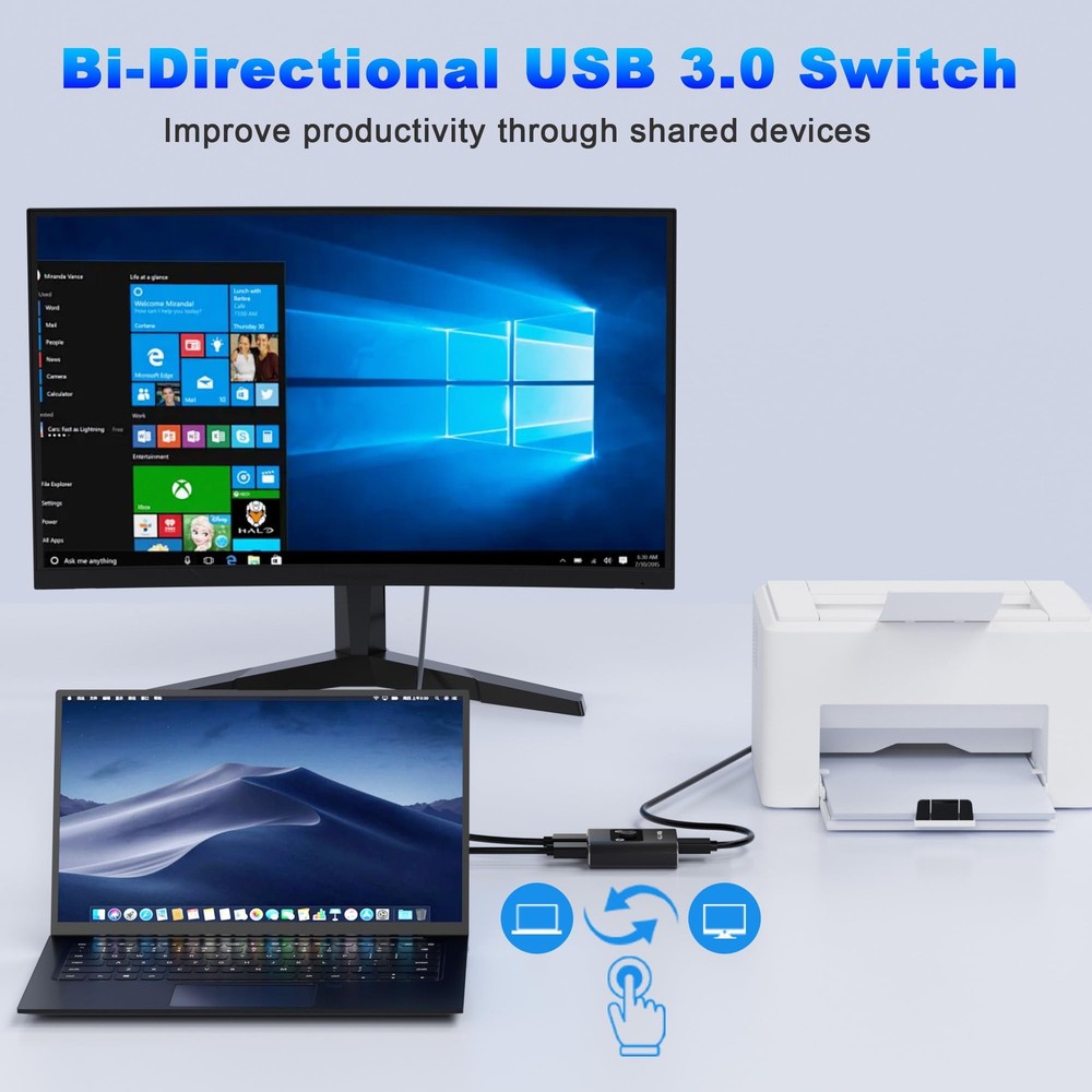 BiDirectional USB 3.0 Switch 1 In 2 Out / 2 In 1 Out Switcher 2 Computers PC