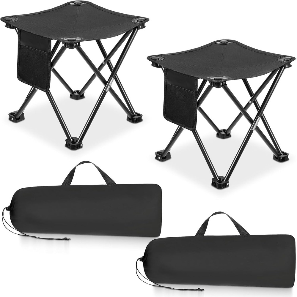 2 Pack Camping Stool 13 Inch Portable Folding Camp Stool with Side Pocket for Ca