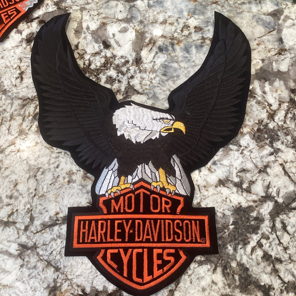 Harley Davidson Bar & Shield Eagle Black Silver Back Vest Patch 13 x 10