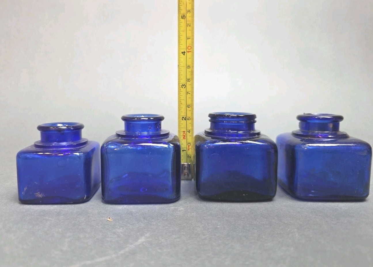 4 Vintage Cobalt Blue Glass Ink Bottles