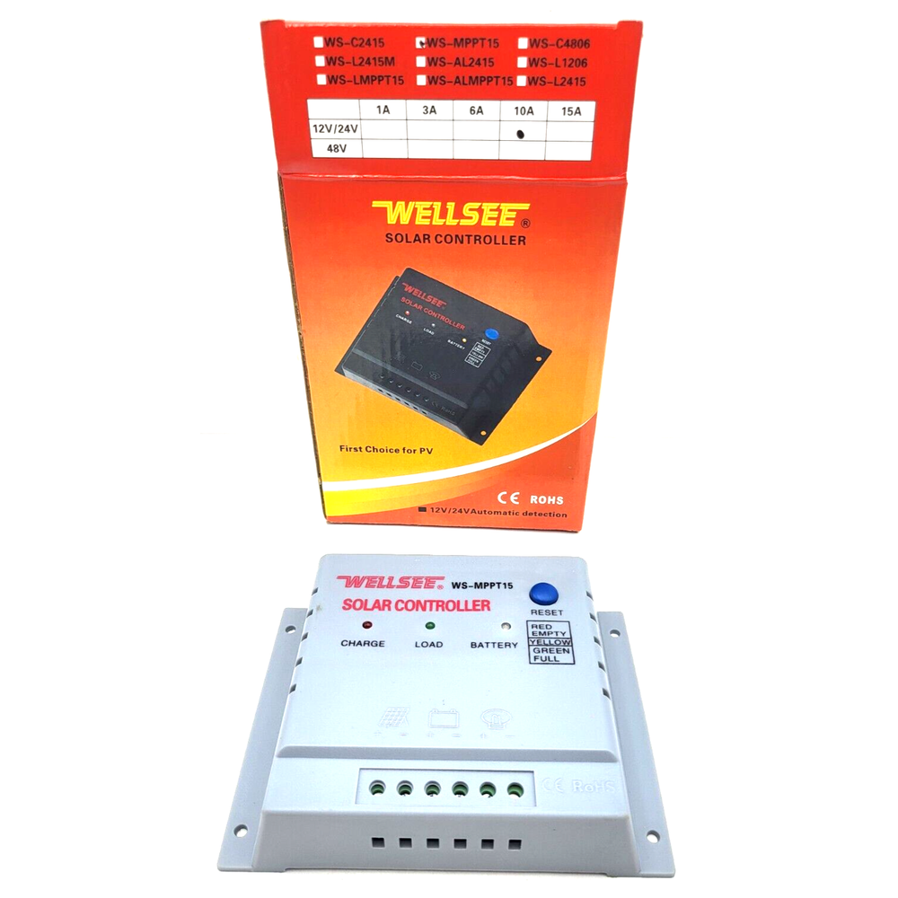 WELLSEE Solar Charge Controller 10 Amp 12V/24V Automatic Detection NOS EE