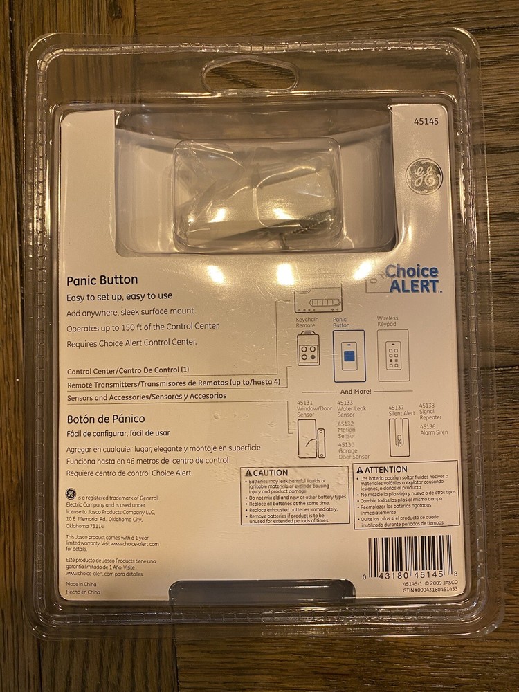 GE Clear Choice Wireless Alarm System Panic Button #45145