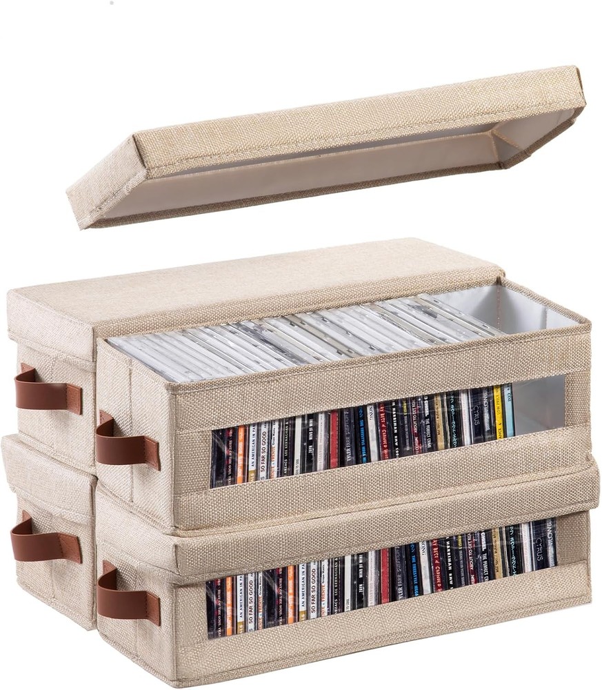 6 Packs CD Storage Box W/ Visible Window Stackable CD Case Holder W/ Dustproof